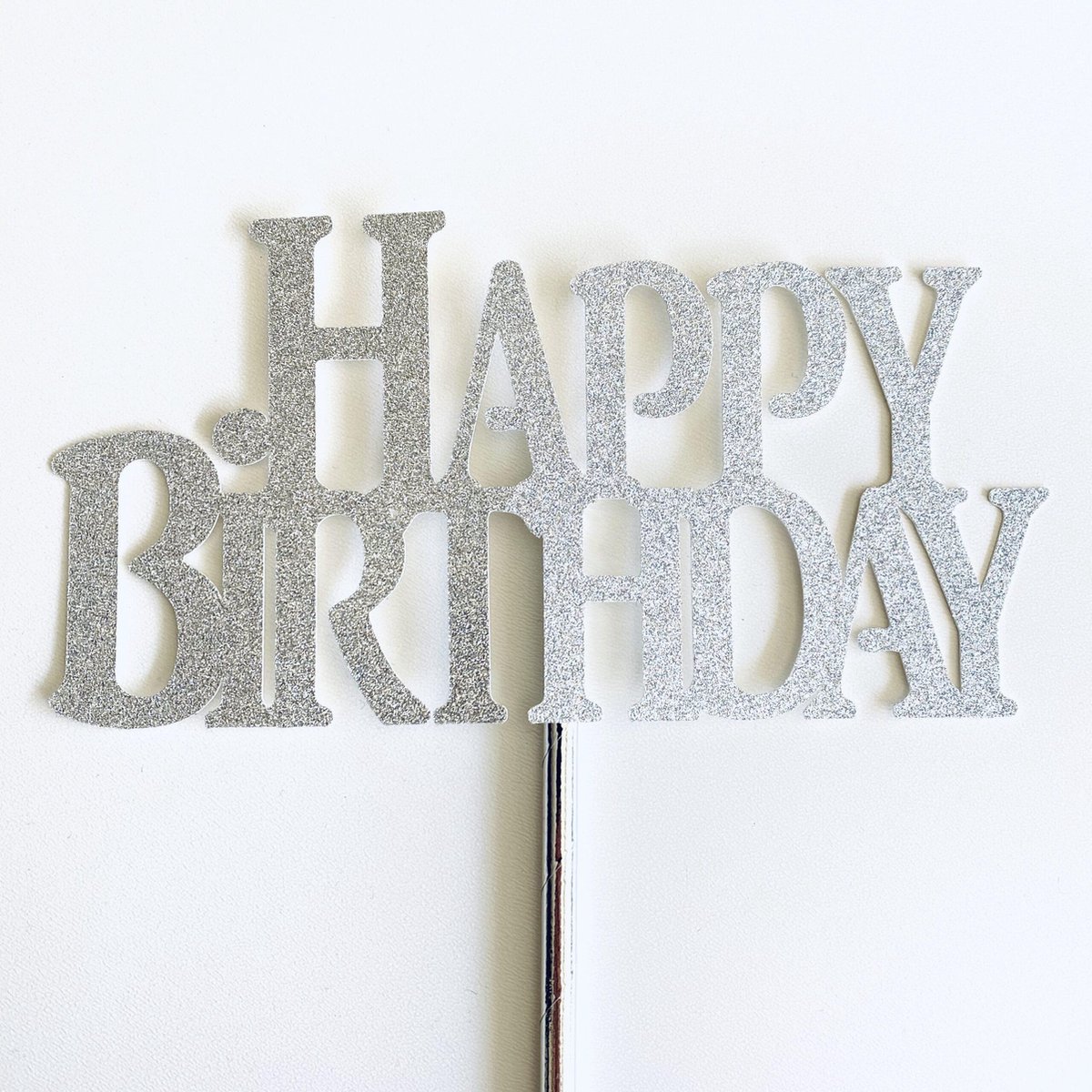 Taarttopper| Cake topper |Happy Birthday| Verjaardag| Zilver glitter|18 cm| karton